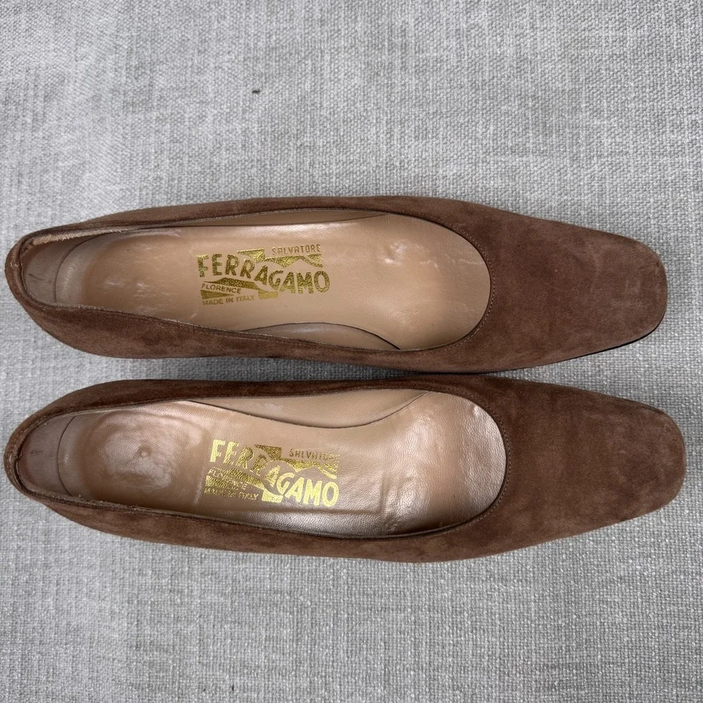Salvatore Ferragamo Light Brown Suede Block Low Heels Size 8.5